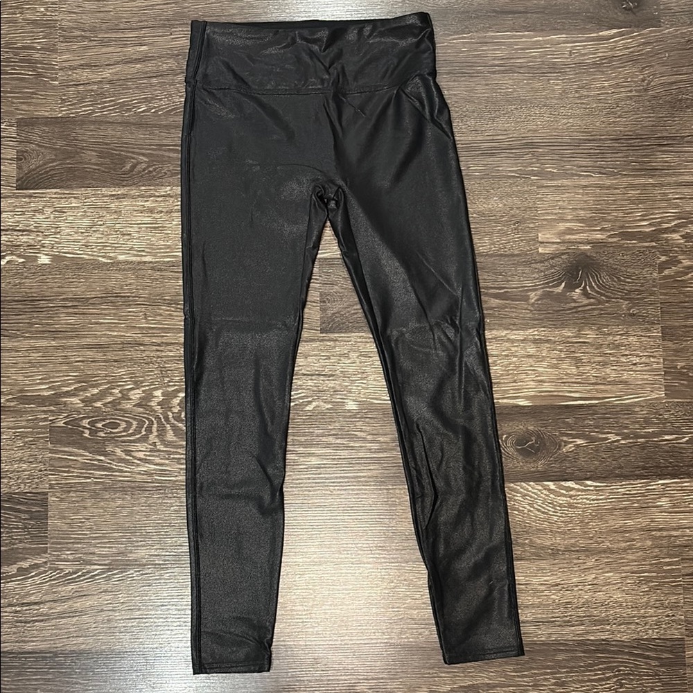 Retro Gong Woman's Faux Leather Leggings Stretch High Waisted Pleather Size Med